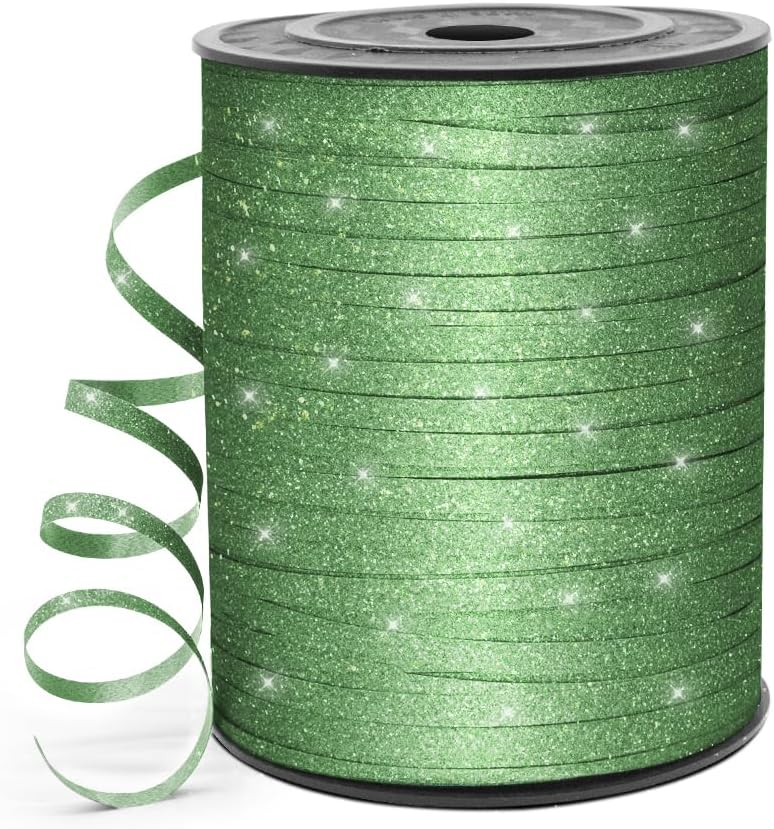 HimBen 500 Yards Curling Ribbon for Gift Wrapping, 3/16" Balloon String for Christmas Valentine Birthday Wedding Party Festival Decoration, Crafts, Flower Bouquet(Glitter Green) - Image 1